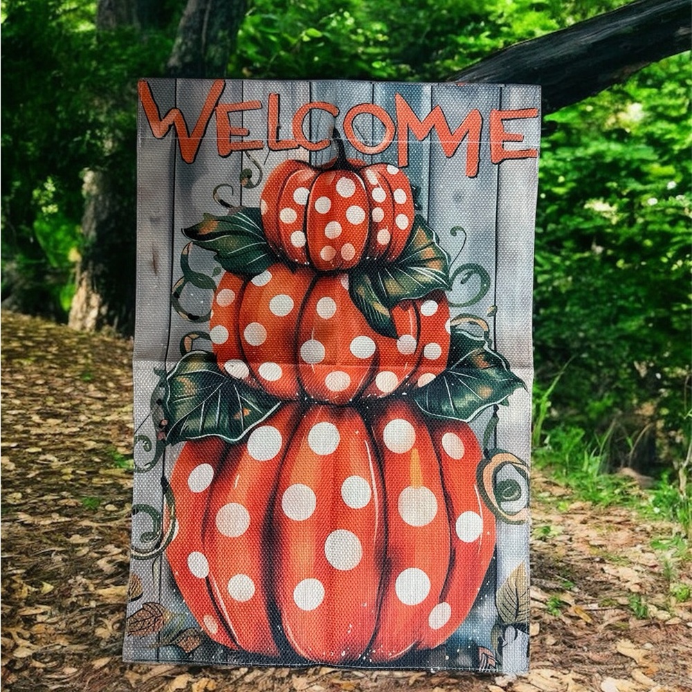 Polka Dot Pumpkin Welcome Flag